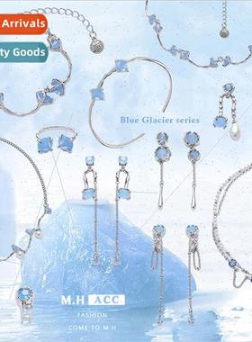 Navy blue gemstone tassel earrings female fashion 925 silver