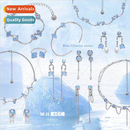Navy blue gemstone tassel earrings female fashion 925 silver