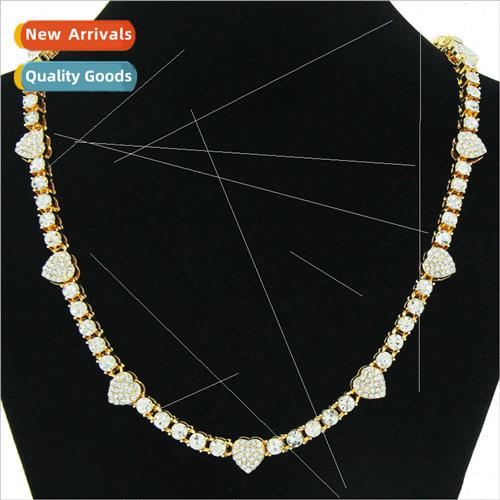 Europe hip-hop splicing peach heart diamond row diamond neck