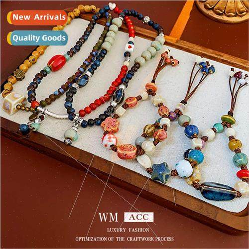 Drip oil colorful floral ceramic braided bracelet ethnic hun