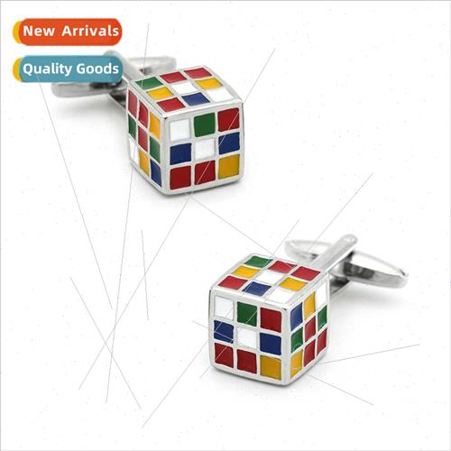 3D square colorful checkered Rubik cube cufflinks 适用men gi