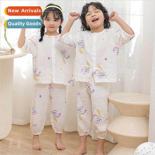 Children cotton double gauze boy pajamas girls home wear sev