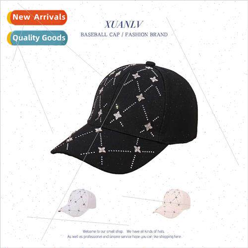 Spring Autumn new shiny rhinestone flowers sun hat ladies ou