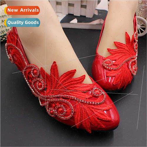 new Bridal Red Flat Wedding Shoes Chinese Wedding Shoes Wedd