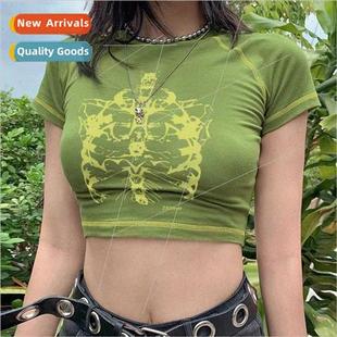 Aesthetic skull women T-shirt Harajuku Y2K black sweet girl