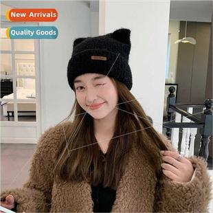 fall circum plush head big winter female hat knted ears Cute
