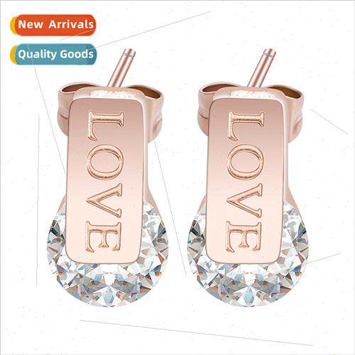 304 titanium steel earrings two-color Love clip diamond rose
