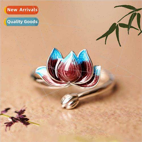 Enamel lotus ring female retro ethnic fashion lotus lerary m