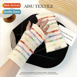 New colorful half-finger gloves women woolen gloves wring dr
