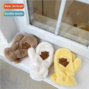 cute stud gloves riding bear love women men winter ins Korea