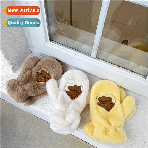 Korea ins gloves winter men women cute love bear riding stud