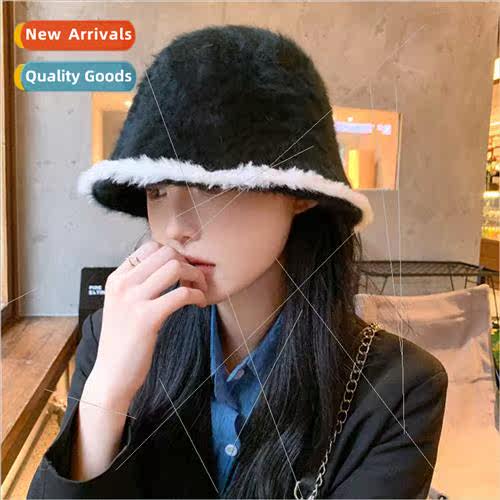 Two-color rabb hair fisherman hat female autumn winter plush