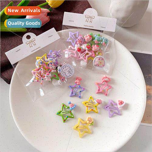 Cute children colorful stars hair clips girls small animals