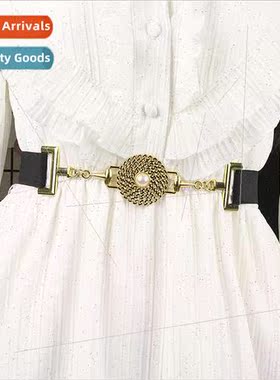 Elastic waist seal female ins metal decoration wide retro hu