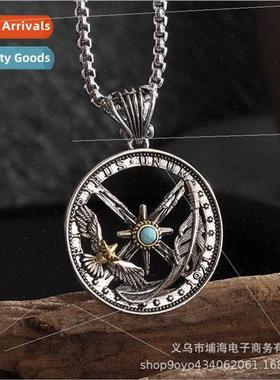 Downsam feather eagle compass necklace men tide wisp hollow