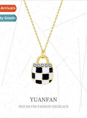 925 lver Bag Tessellated Necklace Women ins che Zirconia Col