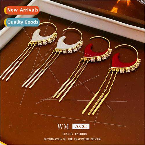 zirconia heart drop oil chain tassel earrings ear hooks fash