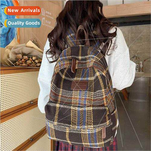 Japan fall winter retro tweed plaid junior bags girls Korean