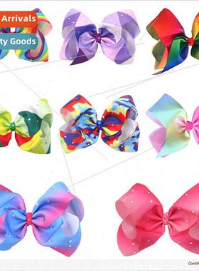 Europe 8inch bow hairpin children jewelry rainbow gradient c