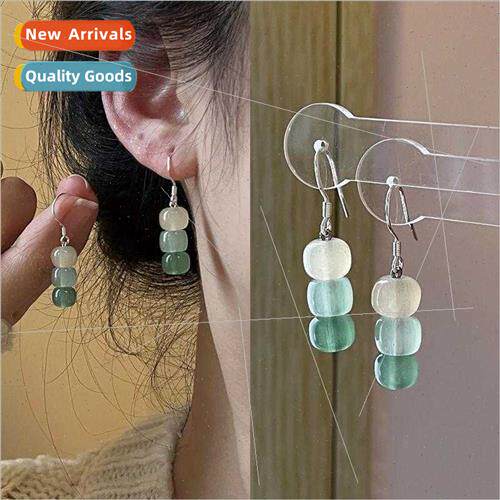 New Chinese retro simple imation gradient green beaded earri