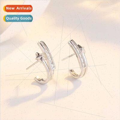 S925 lver Curved Hook Pentagram Earrings Fashion OL mple Sen