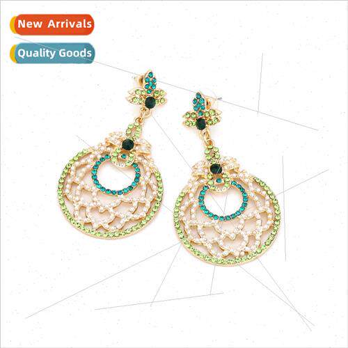 Fashion openwork floral pattern wh colored diamonds earrings