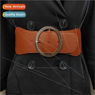 Elasticated Stch Wide Fashion Commuter Buckle Belt Dec Round