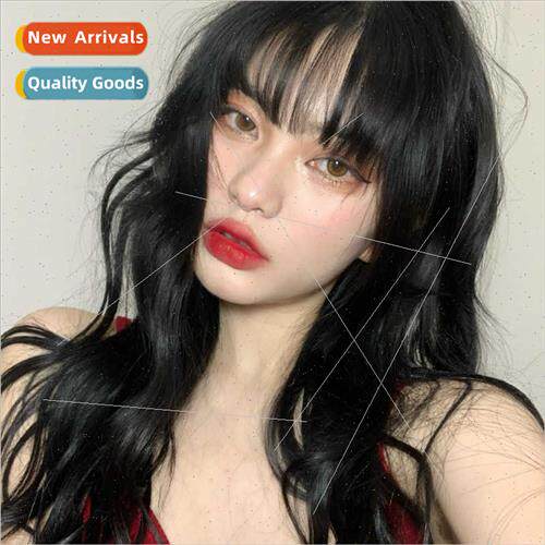 wig women long curly hair fluffy black big wave high tempera