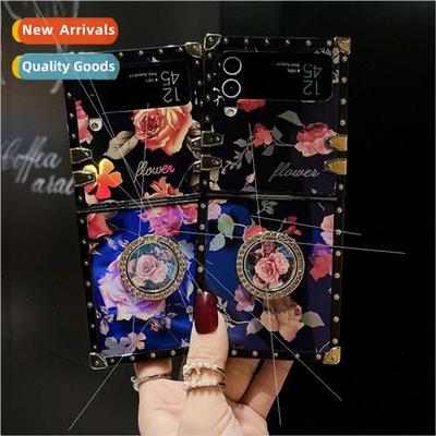 适用Samsung Z Flip4/5 Laser Flower Square Phone Case Foldabl