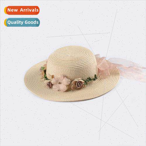 Summer Korean  children straw hat ribbon flowers female baby