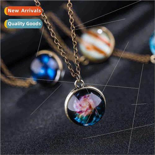 Double-sided glass ball glow-in-the-dark moon necklace cosmi