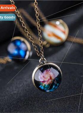 Double-sided glass ball glow-in-the-dark moon necklace cosmi