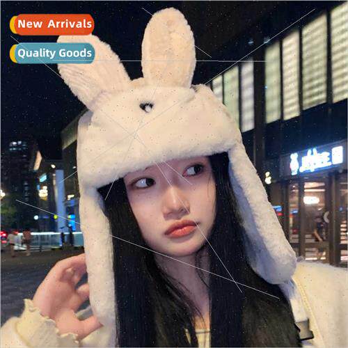 cute rabb ears Thunderbird hat female winter ski warm plush
