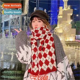 plaid cashmere scarf female students Korean winter imation