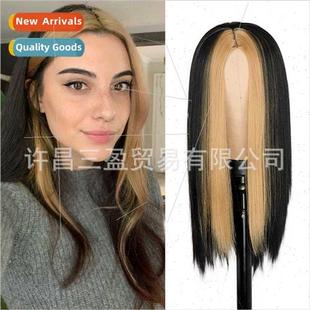 Europe wig fashion ladies long parted light brown bleached d