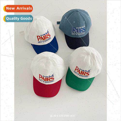 American set retro color blocking letters baseball cap femal