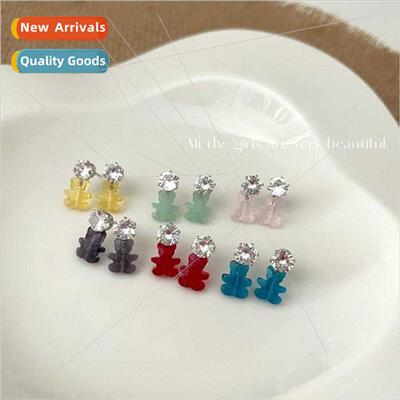 2023 Korearhinestone cute children compact bear earrings mul
