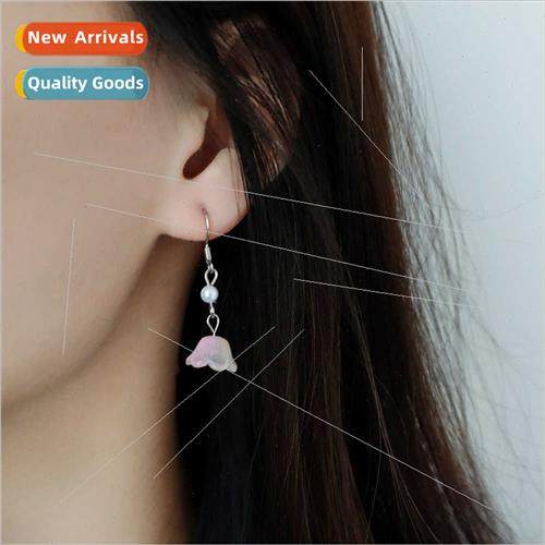 Pink flower pearl earrings romantic long tassel trumpet flow