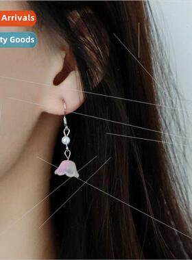 Pink flower pearl earrings romantic long tassel trumpet flow