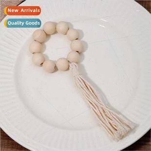tassel hemp hotel ring napkin beads wooden rope log Rustic