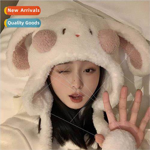 Cute plush rabb ears hat female winter thickened warm ear pr