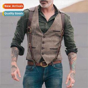 Autumn new popular men splicing paragraph fashion leisure ve