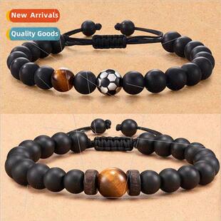 Obsidian Frosted Compilation Bracelet Men Soccer Fashion Tig