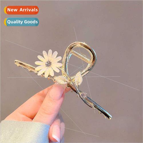 Flower Metal Grab Clip Large Female Rhinestone Cat Eye Stone