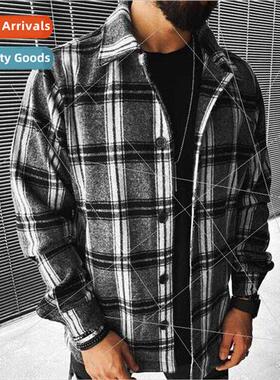 2021 New Men Shirt Plaid Pocket Long Sleeve Shirt