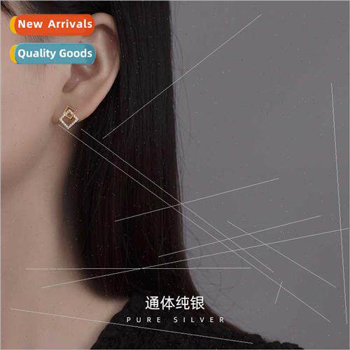 S925 silver Koreahollowed out geometric square earrings fema
