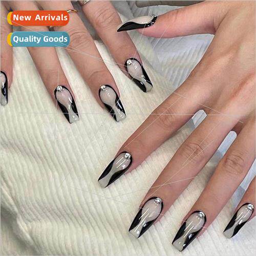 24Pcs Ballet French Coffin False Nails Wh Flowers Diamonds