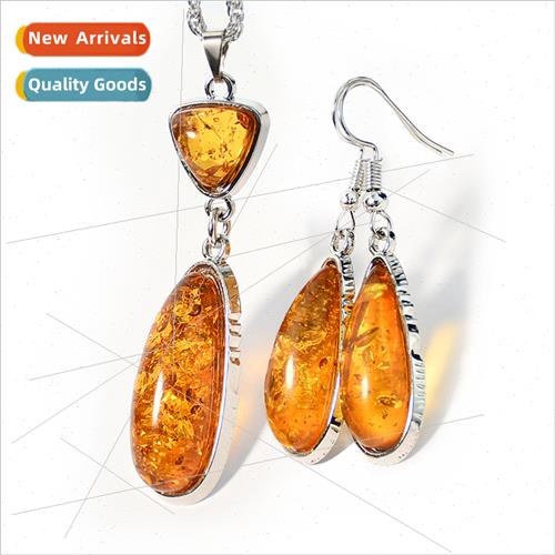 antique jewelry faux amber teardrop necklace earrings Europe