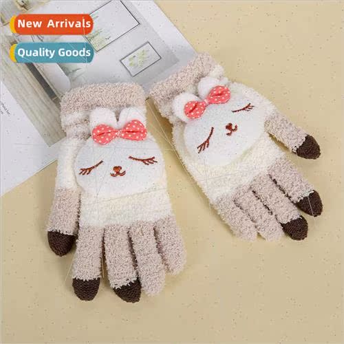 Gloves female cartoon cycling cold plush touch screen knted