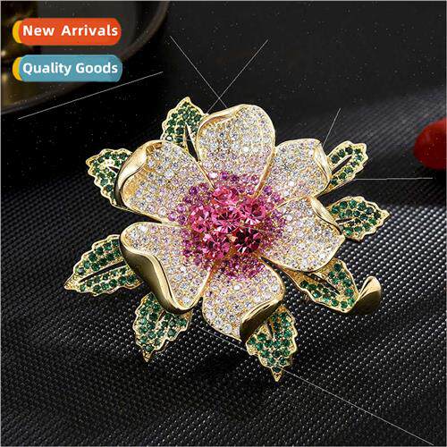 Exquise noble full zirconium peony flower coat brooch anti-s